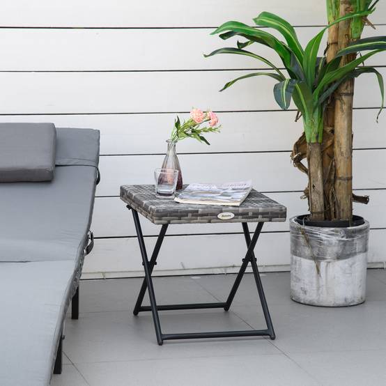 ComfortXL - Table basse pliable jardin résine tressée balcon bout canapé 40x40x40cm gris - ComfortXL Outdoor Living - Image 3