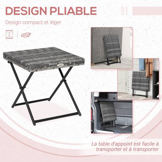 ComfortXL - Table basse pliable jardin résine tressée balcon bout canapé 40x40x40cm gris - ComfortXL Outdoor Living - Image 6