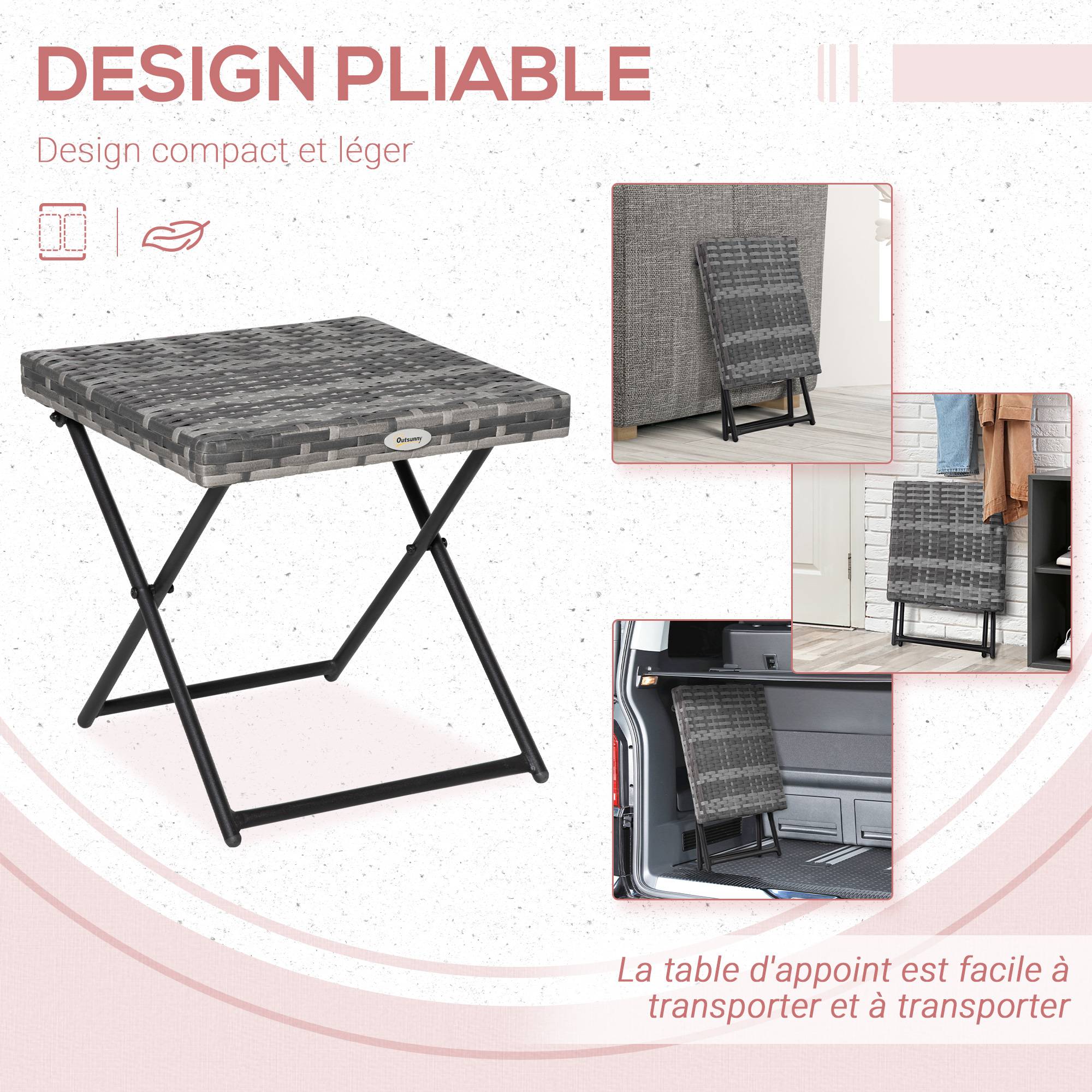 ComfortXL - Table basse pliable jardin résine tressée balcon bout canapé 40x40x40cm gris - ComfortXL Outdoor Living - Image 6