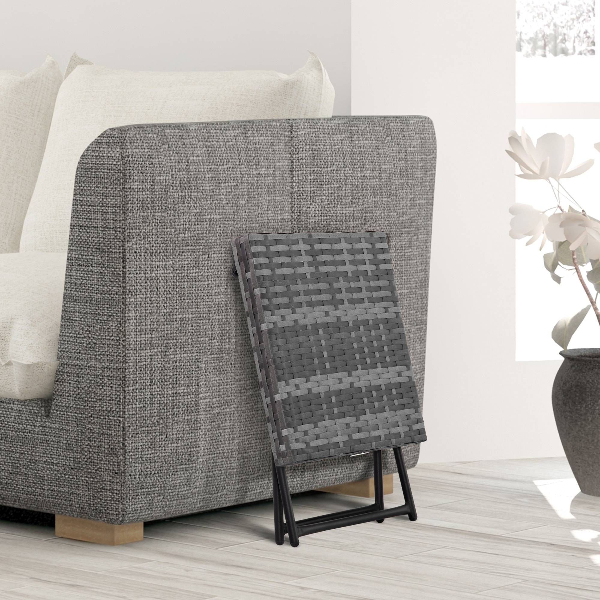 ComfortXL - Table basse pliable jardin résine tressée balcon bout canapé 40x40x40cm gris - ComfortXL Outdoor Living - Image 10