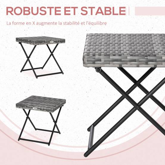 ComfortXL - Table basse pliable jardin résine tressée balcon bout canapé 40x40x40cm gris - ComfortXL Outdoor Living - Image 8