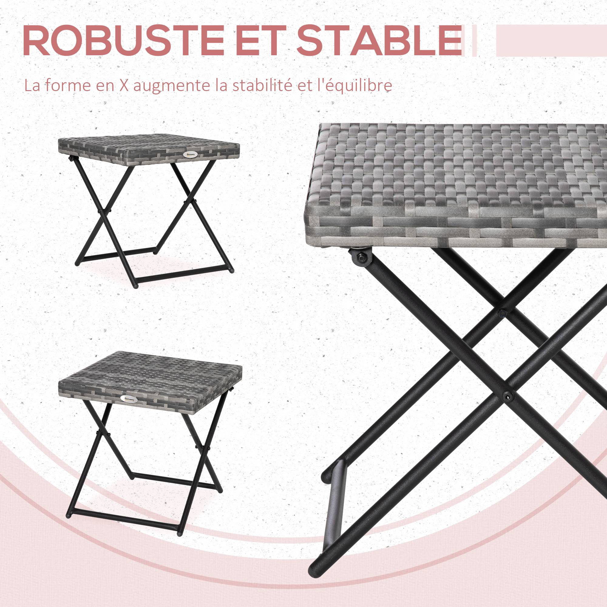 ComfortXL - Table basse pliable jardin résine tressée balcon bout canapé 40x40x40cm gris - ComfortXL Outdoor Living - Image 8