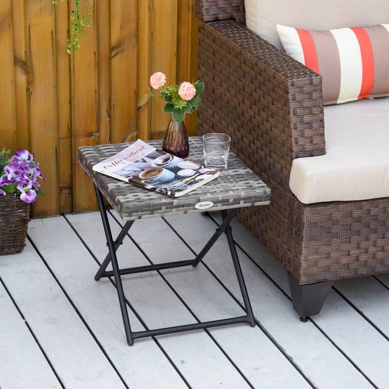 ComfortXL - Table basse pliable jardin résine tressée balcon bout canapé 40x40x40cm gris - ComfortXL Outdoor Living - Image 4