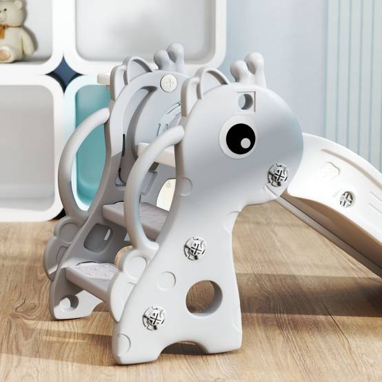 Toboggan gris échelle panier basket motif girafe enfants 1–3 ans 106 × 51,5 × 52 cm jeu intérieur - Image 10