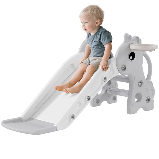 Toboggan gris échelle panier basket motif girafe enfants 1–3 ans 106 × 51,5 × 52 cm jeu intérieur - Image 1