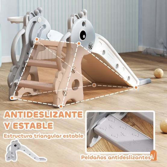 Toboggan gris échelle panier basket motif girafe enfants 1–3 ans 106 × 51,5 × 52 cm jeu intérieur - Image 9