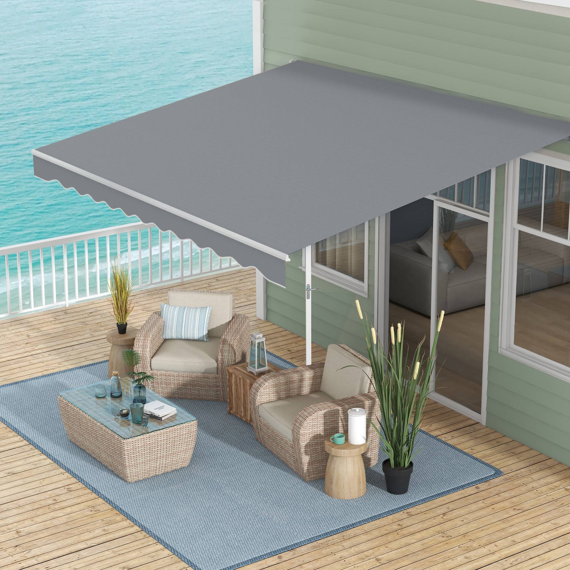 Store banne rétractable manuelle 4 x 2,5 cm pour balcon, avec manivelle, cadre en aluminium anti-UV pour fenêtres de jardin, gris - Image 4