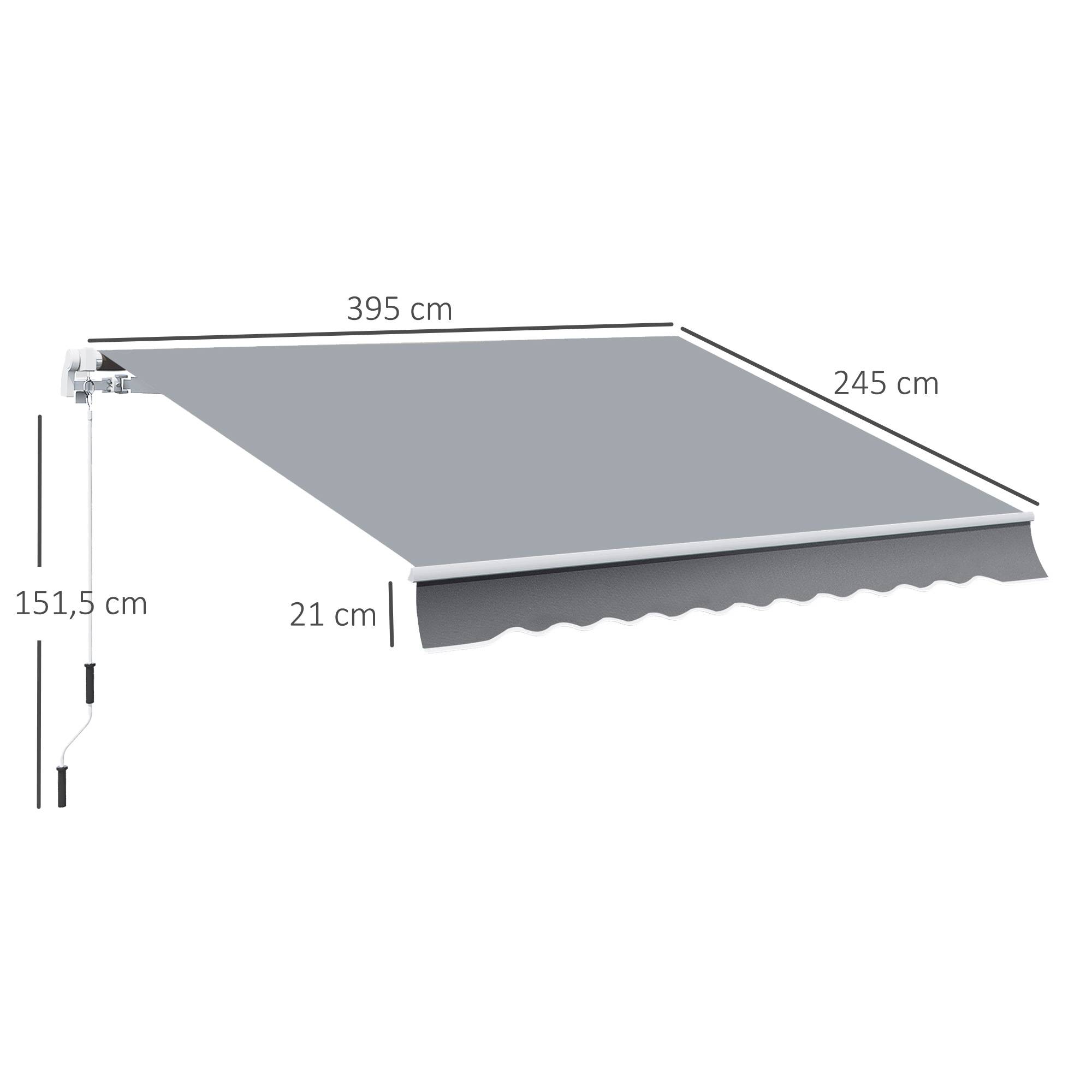 Store banne rétractable manuelle 4 x 2,5 cm pour balcon, avec manivelle, cadre en aluminium anti-UV pour fenêtres de jardin, gris - Image 5