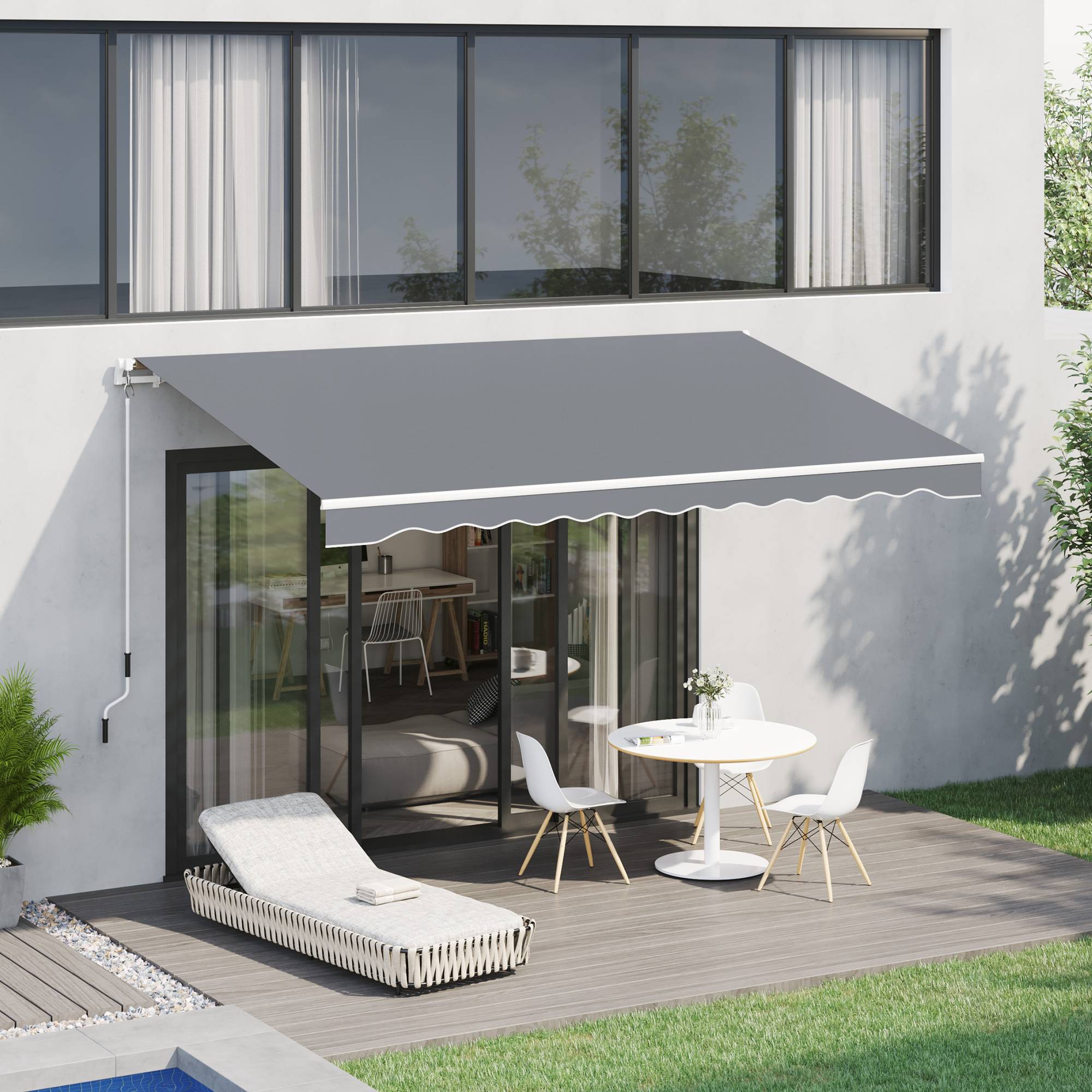 Store banne rétractable manuelle 4 x 2,5 cm pour balcon, avec manivelle, cadre en aluminium anti-UV pour fenêtres de jardin, gris - Image 3