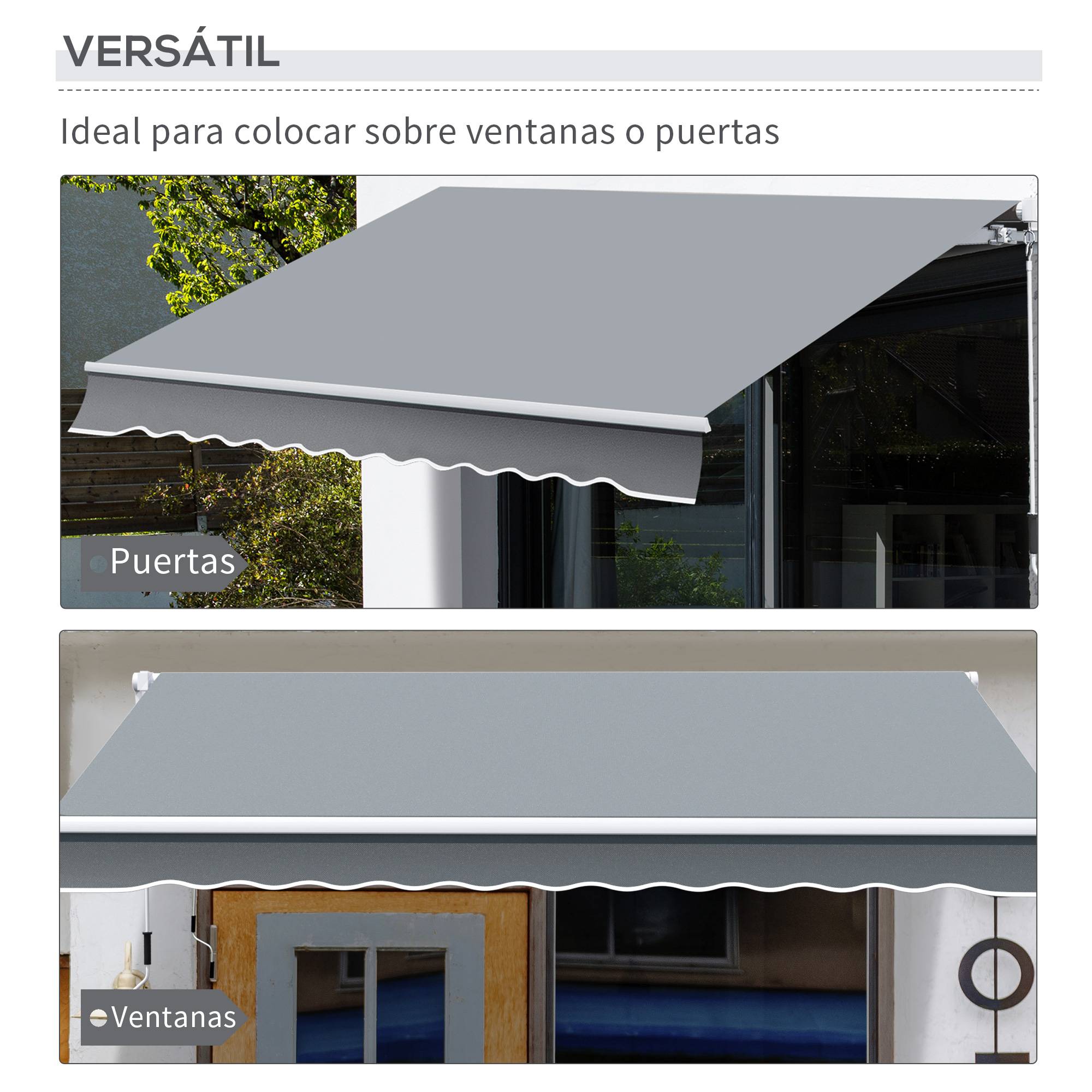 Store banne rétractable manuelle 4 x 2,5 cm pour balcon, avec manivelle, cadre en aluminium anti-UV pour fenêtres de jardin, gris - Image 7