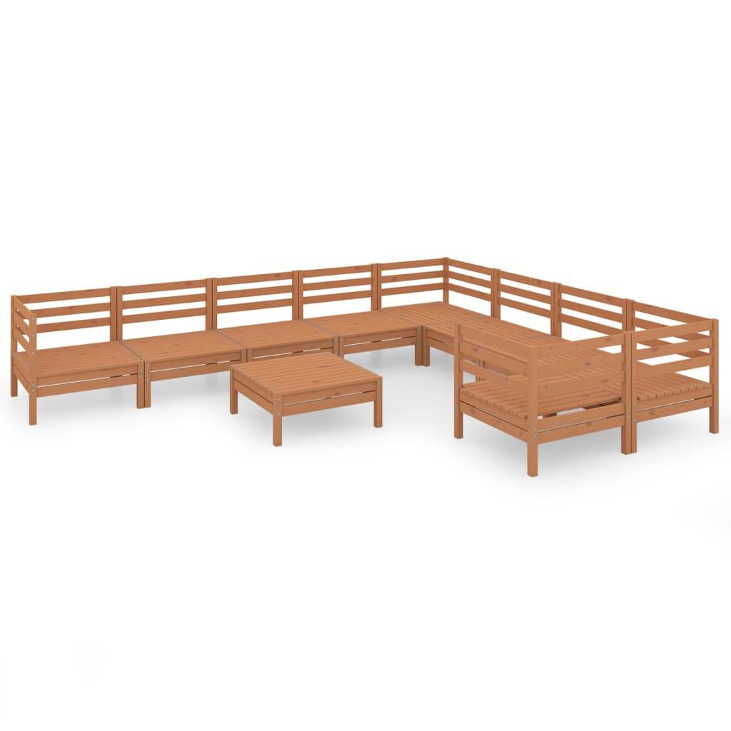 Helloshop26 - Salon de jardin meuble d'extérieur ensemble de mobilier 10 pièces marron miel bois de pin massif - Image 1