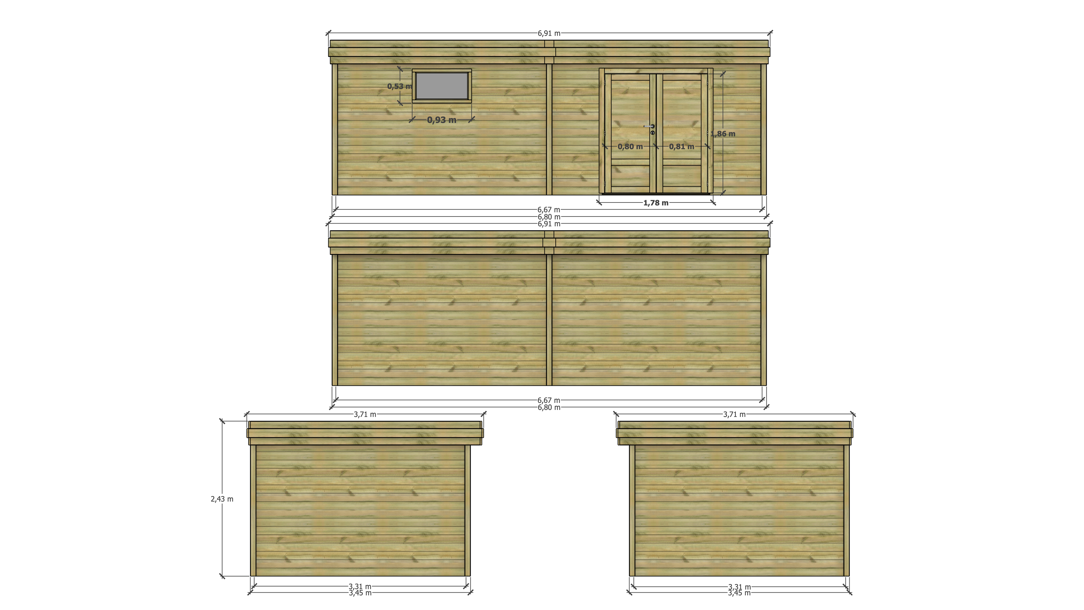 Abri Français - ABRI DE JARDIN bois Pin traité autoclave 27mm - 6,795x3,44m / 23m2 - Bac acier - Abri Français - Image 4