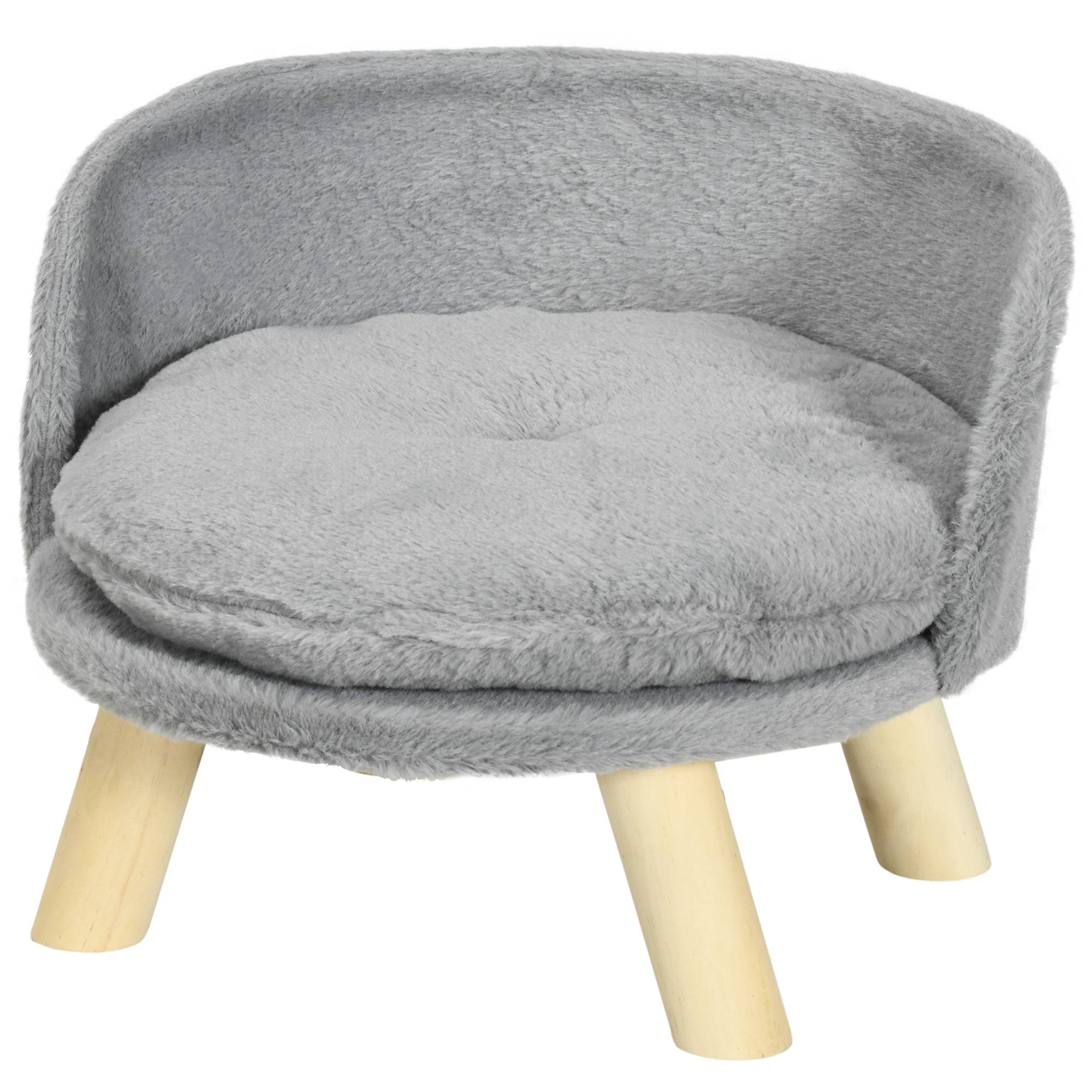 Sans Marque - Canapé lit panier pour chien design scandinave coussin moelleux amovible pieds en bois Ø 40,5 x 33H cm gris - Image 2