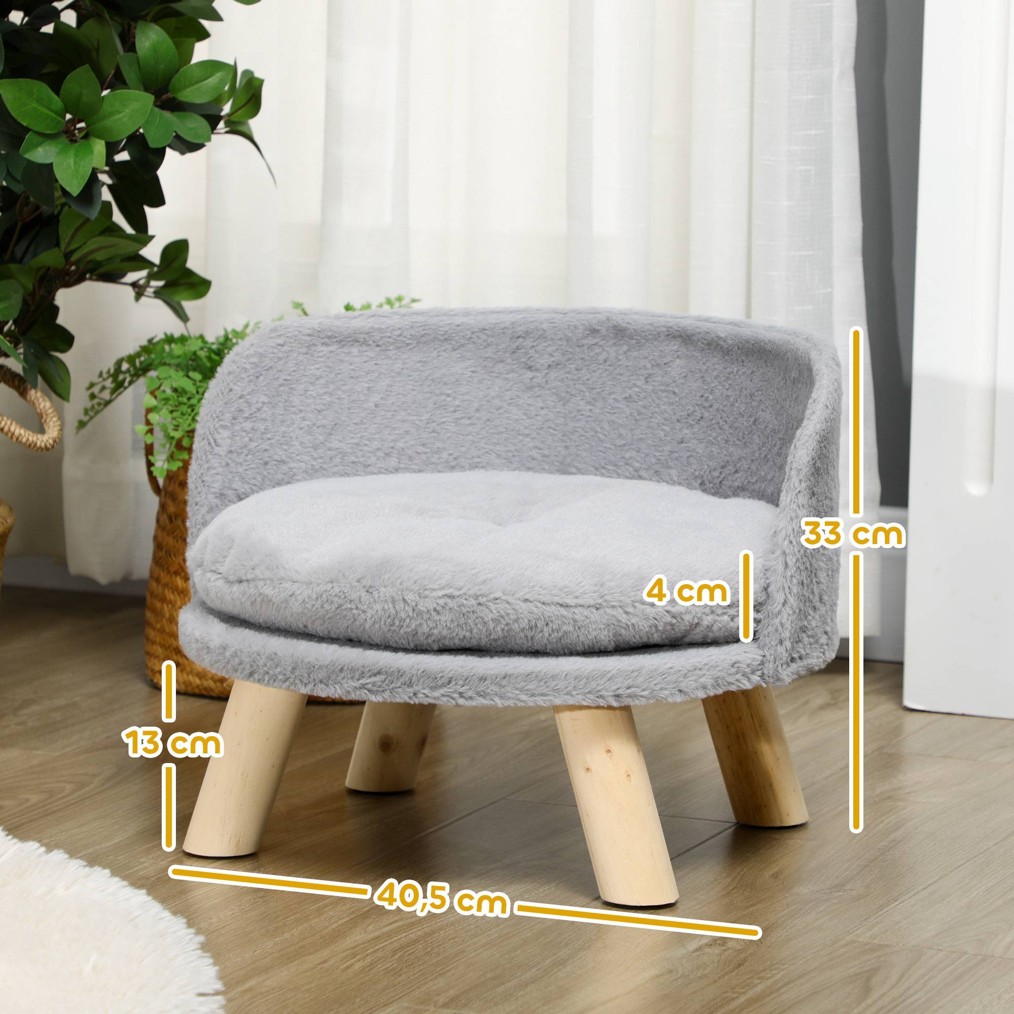 Sans Marque - Canapé lit panier pour chien design scandinave coussin moelleux amovible pieds en bois Ø 40,5 x 33H cm gris - Image 5