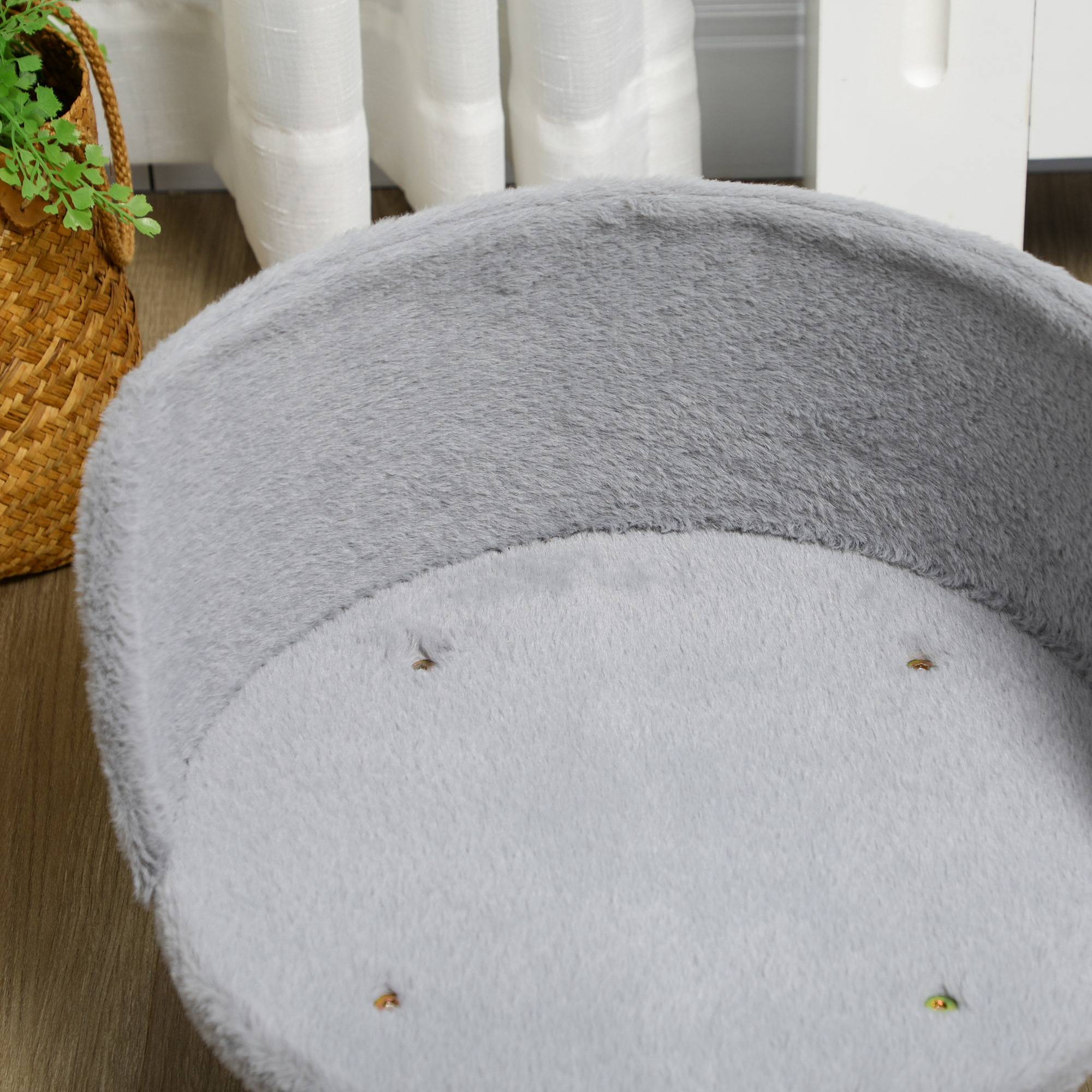Sans Marque - Canapé lit panier pour chien design scandinave coussin moelleux amovible pieds en bois Ø 40,5 x 33H cm gris - Image 10