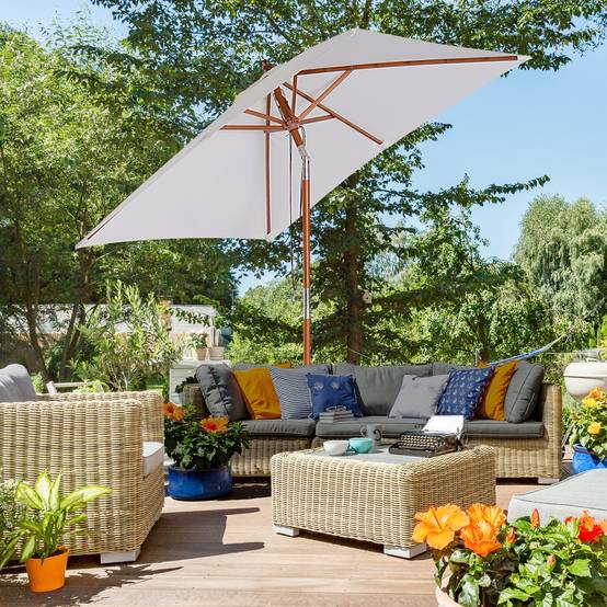 Parasol rectangulaire inclinable en bois de bambou et polyester crème 200 x 150 x 235 cm - PANGIVO - Image 4