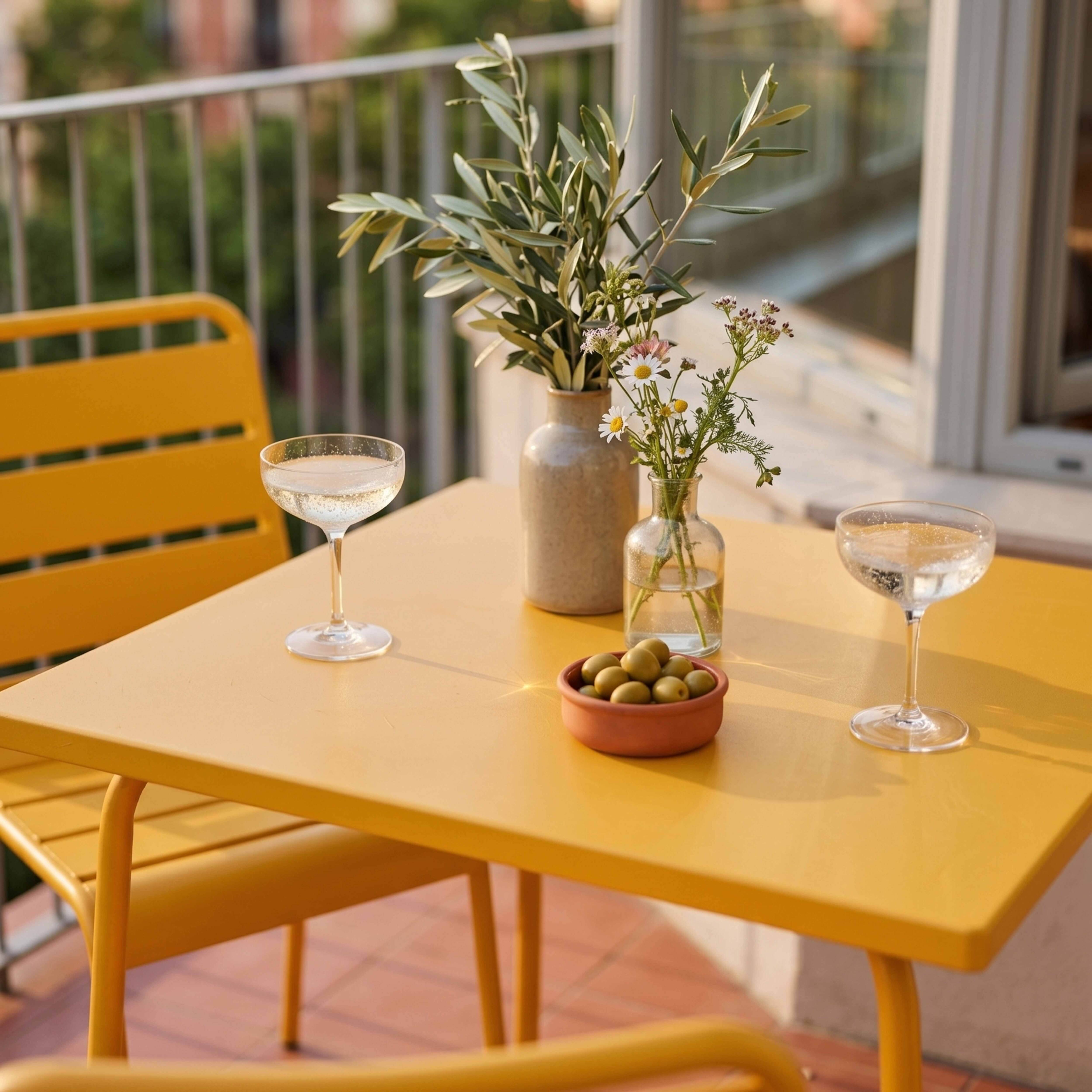 Oviala - Table de jardin carrée en métal 4 places 70 cm  jaune Palavas - Oviala - Image 3