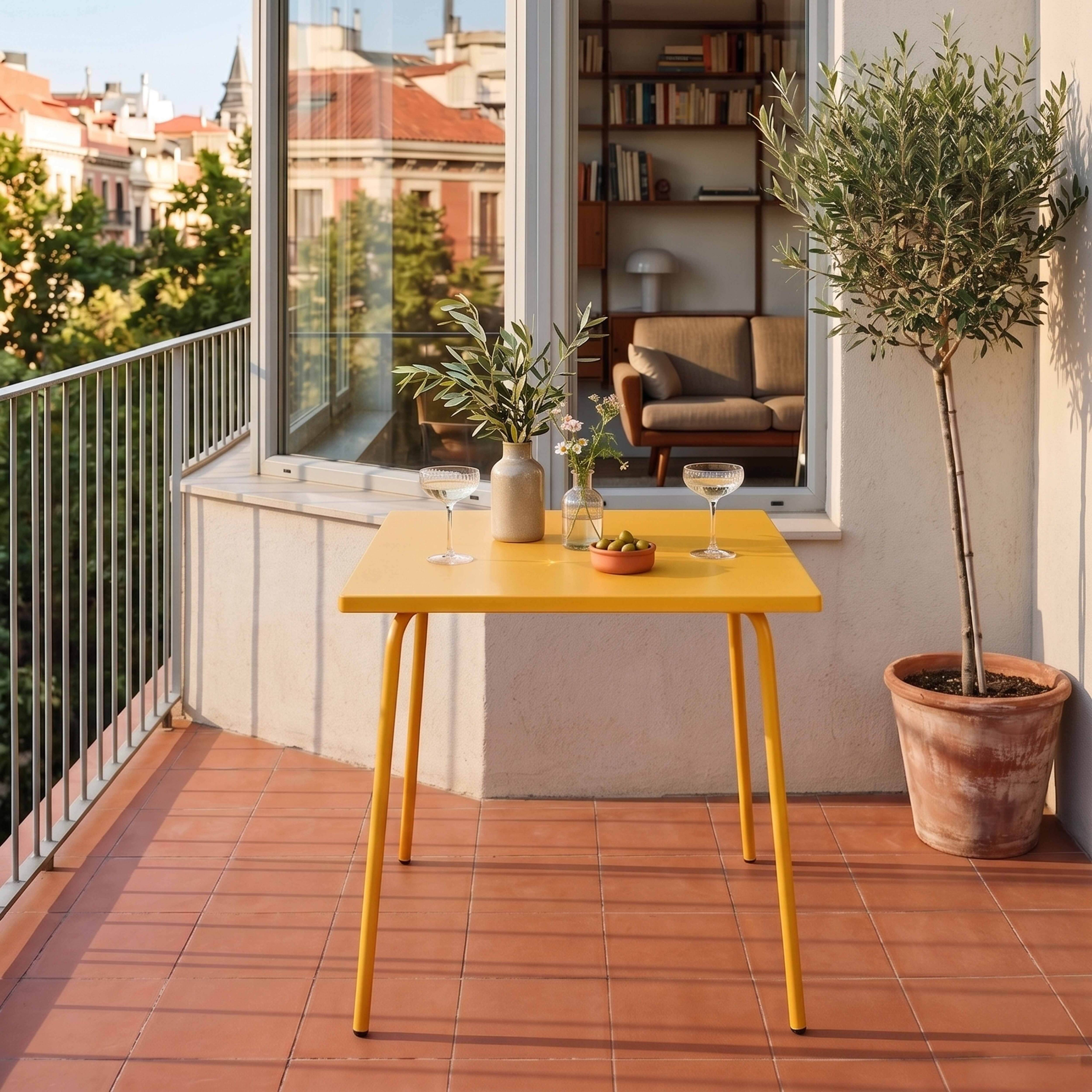 Oviala - Table de jardin carrée en métal 4 places 70 cm jaune Palavas - Oviala - Image 2