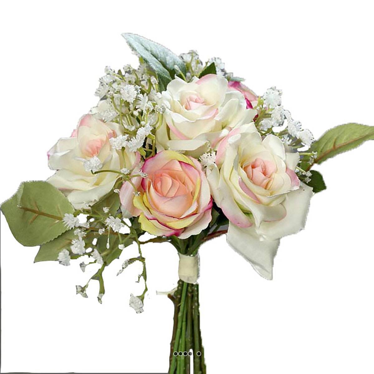 Artificielles - Bouquet de Roses et Gypsophile artificielles 7 tetes Hauteur 24 cm Rose-crème - couleur: Rose-crème - Image 2
