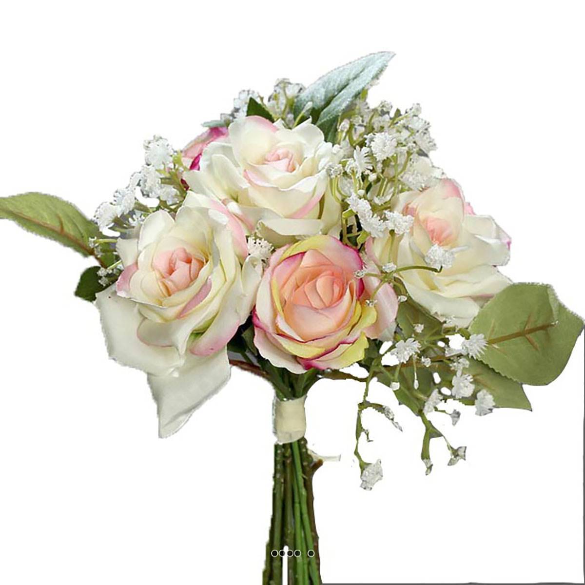 Artificielles - Bouquet de Roses et Gypsophile artificielles 7 tetes Hauteur 24 cm Rose-crème - couleur: Rose-crème - Image 1
