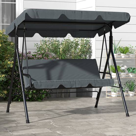 Balancelle de jardin 3 places acier toit inclinable anti-UV 172x110x153cm gris - ComfortXL Outdoor Living - Image 4