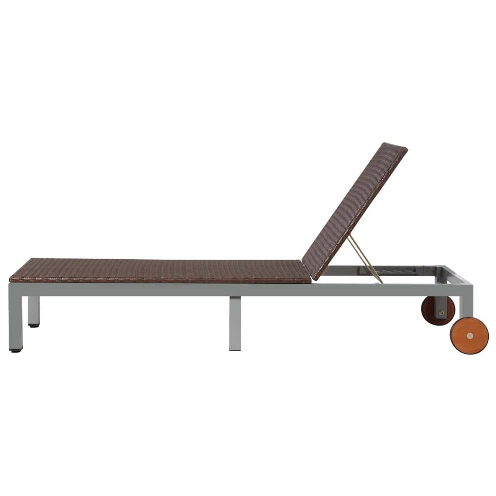 Helloshop26 - Transat chaise longue bain de soleil lit de jardin terrasse meuble d'extérieur avec roues résine tressée marron - Image 4