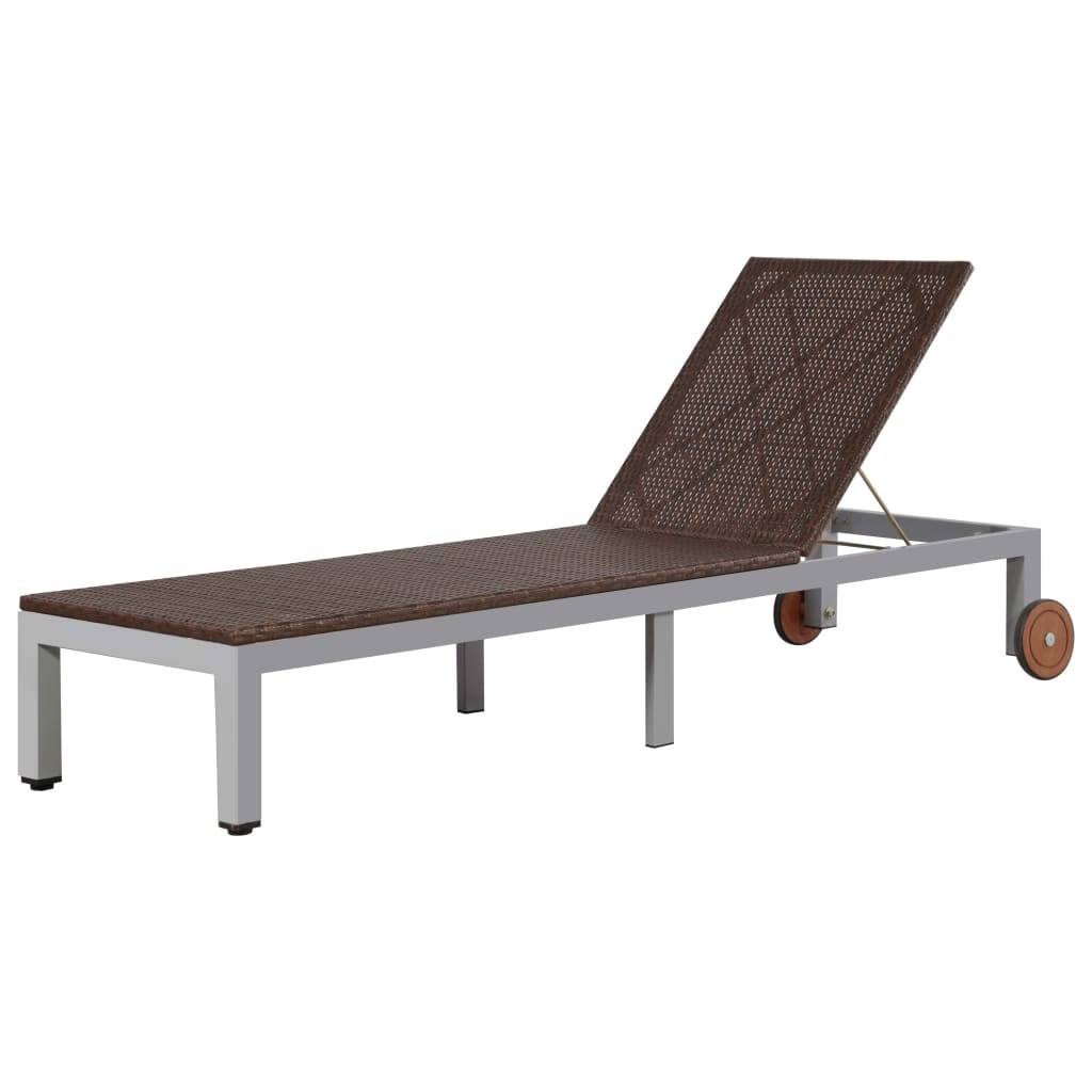 Helloshop26 - Transat chaise longue bain de soleil lit de jardin terrasse meuble d'extérieur avec roues résine tressée marron - Image 1