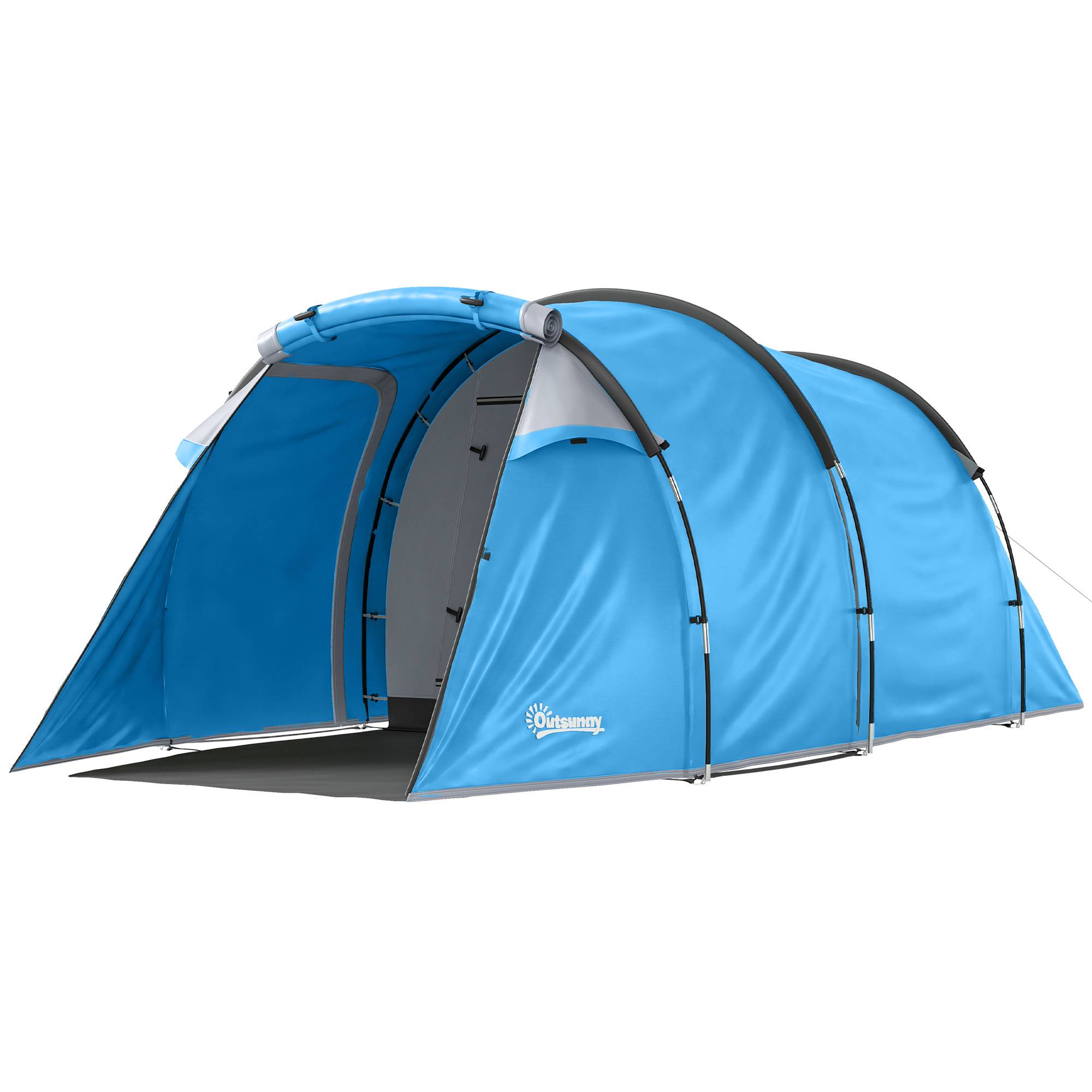 Sans Marque - Tente camping, pop-up 2 pers., auvent+coin nuit, imperméable, 426x206x154cm, bleu clair - Image 2