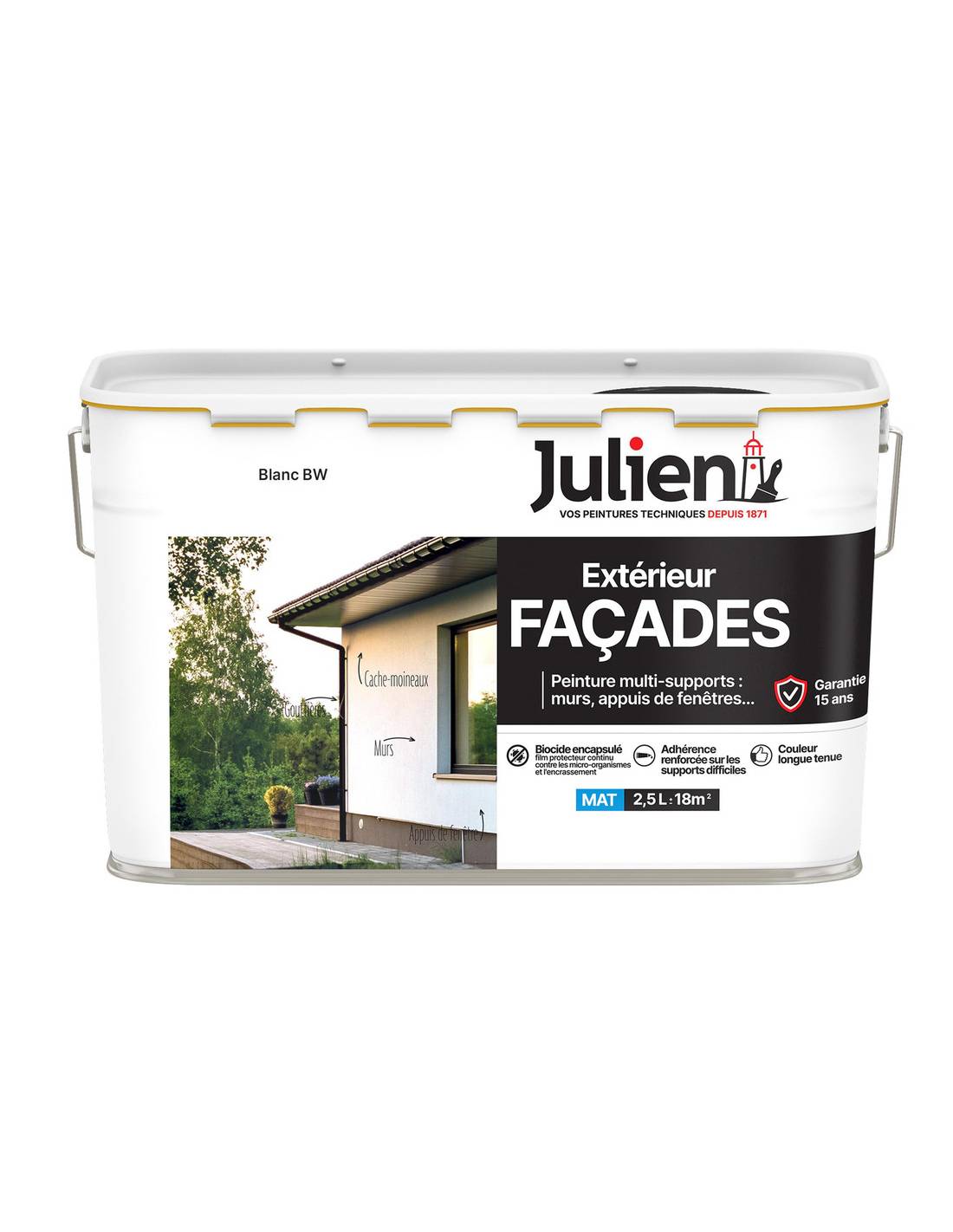 Julien - Peinture Façade Extérieure Julien Blanc 2.5l Haute Résistance Multi-supports Extérieur - Julien