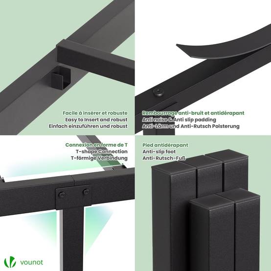 Vounot - Cadre de lit metal avec fixation sommier et hauteur 36cm 90x190cm noir - Image 6
