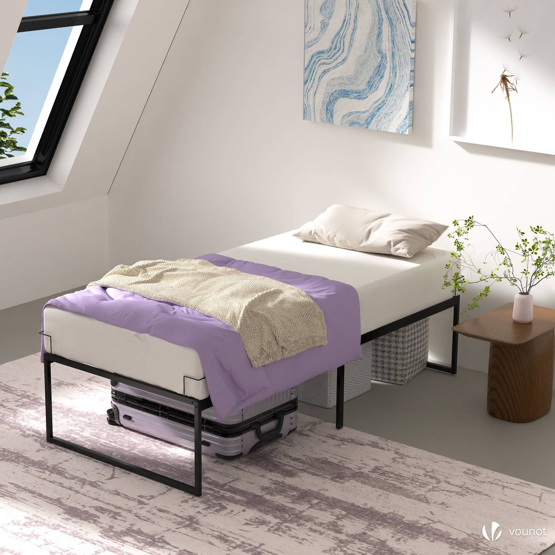 Vounot - Cadre de lit metal avec fixation sommier et hauteur 36cm 90x190cm noir - Image 3