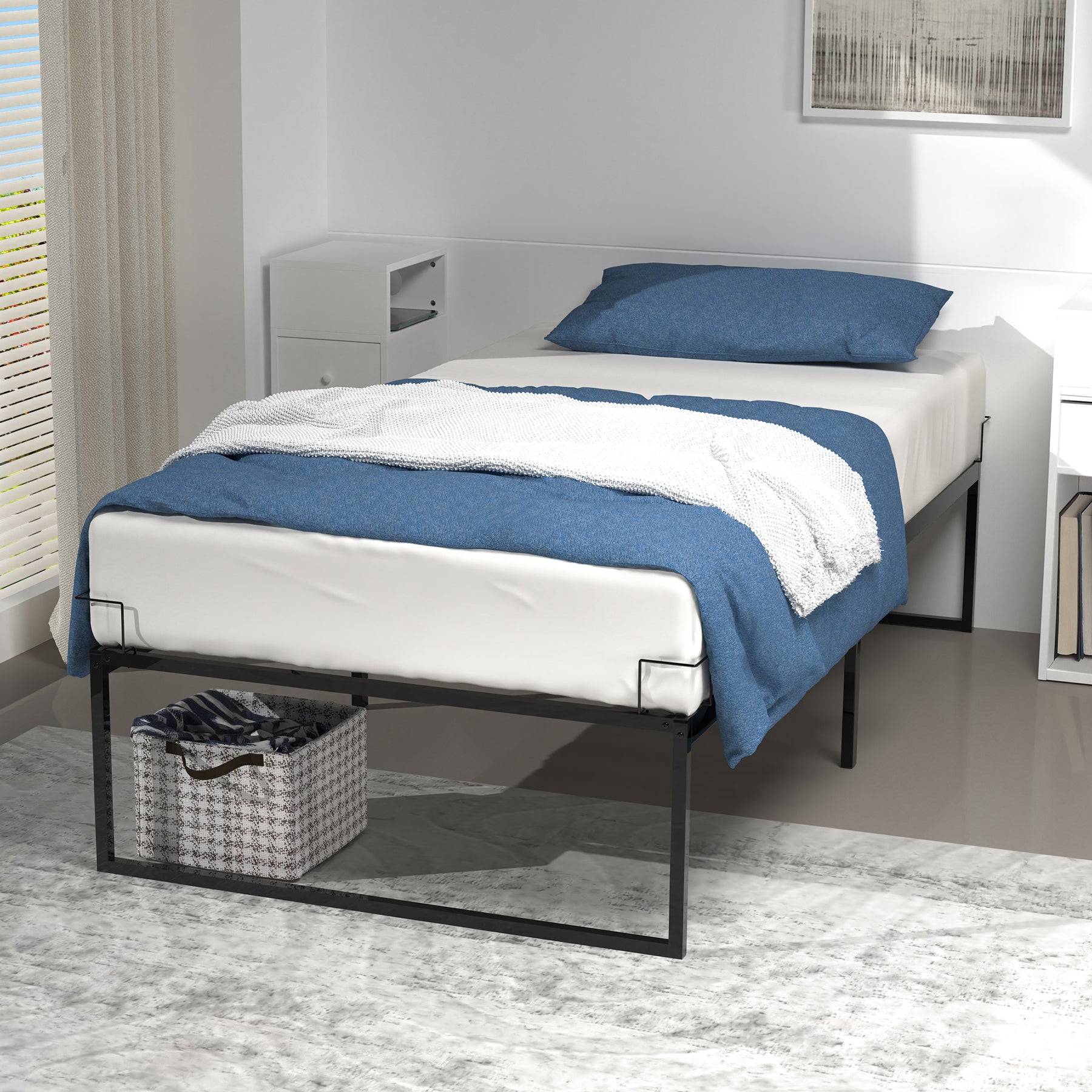 Vounot - Cadre de lit metal avec fixation sommier et hauteur 36cm 90x190cm noir - Image 1