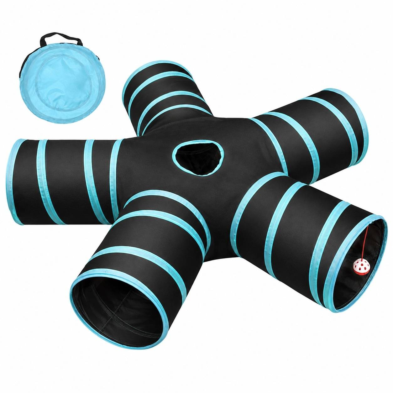 Tapis Tunnel Chat 5 Voies Pliable Avec Sac de Rangement Pour Animaux Compagnons Intérieur Extérieur - Image 1