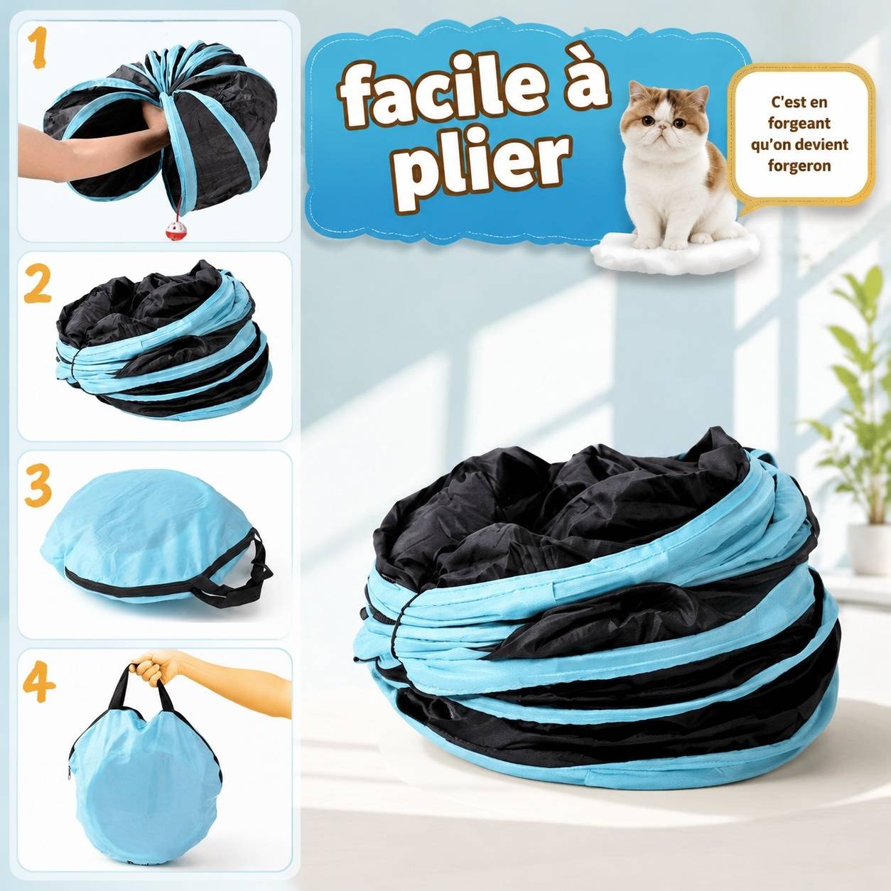 Tapis Tunnel Chat 5 Voies Pliable Avec Sac de Rangement Pour Animaux Compagnons Intérieur Extérieur - Image 6