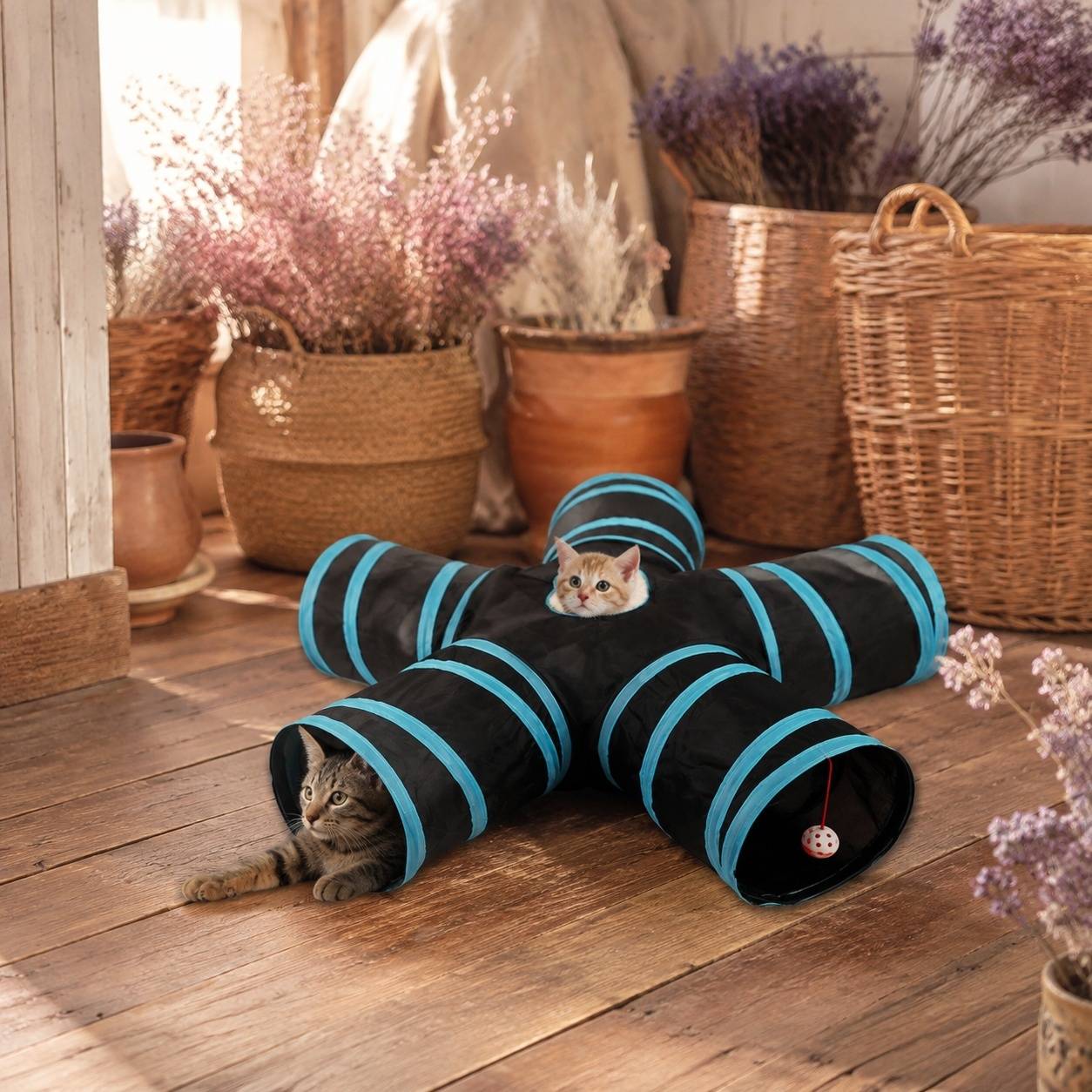 Tapis Tunnel Chat 5 Voies Pliable Avec Sac de Rangement Pour Animaux Compagnons Intérieur Extérieur - Image 7