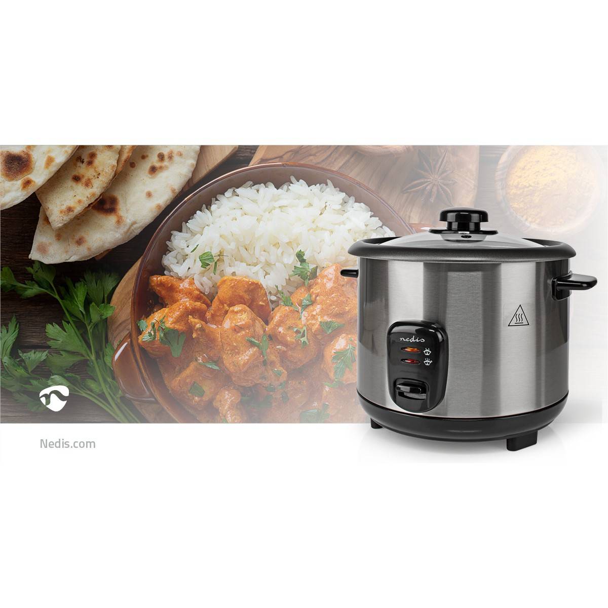 Cuiseur à Riz 1.5 Litres 500W Bol amovible Acier inoxydable anti-adhésif NEDIS - Image 5
