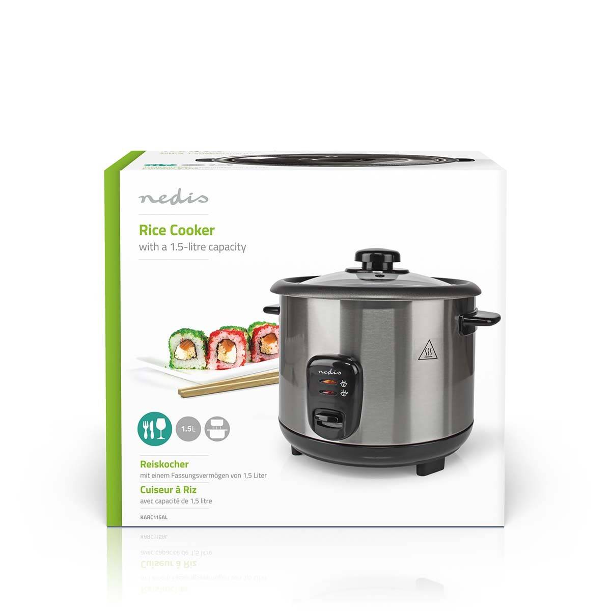 Cuiseur à Riz 1.5 Litres 500W Bol amovible Acier inoxydable anti-adhésif NEDIS - Image 4