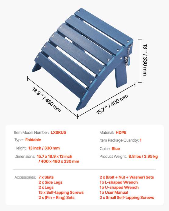 VEVOR Repose-pieds pliable Adirondack, PEHD, 400x480x330mm, bleu. - Image 7