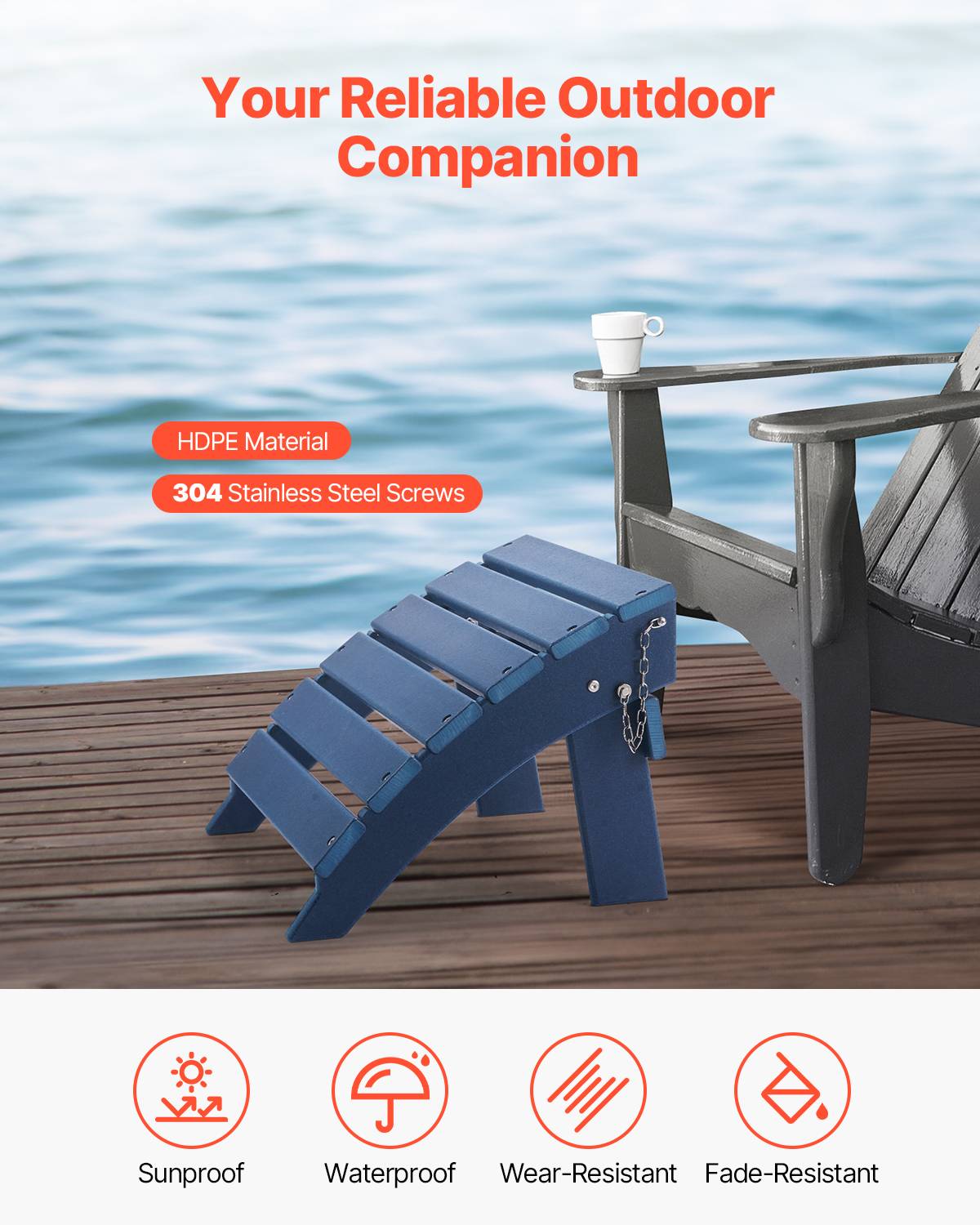 VEVOR Repose-pieds pliable Adirondack, PEHD, 400x480x330mm, bleu. - Image 2