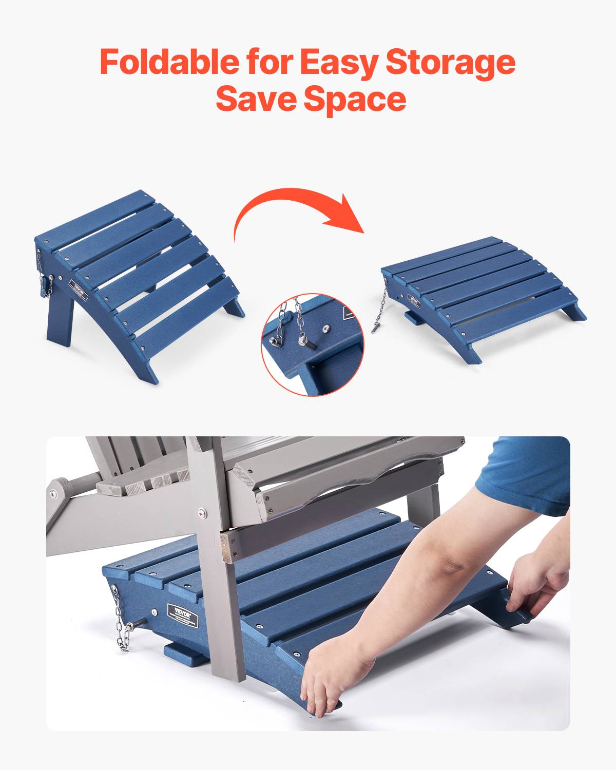 VEVOR Repose-pieds pliable Adirondack, PEHD, 400x480x330mm, bleu. - Image 3