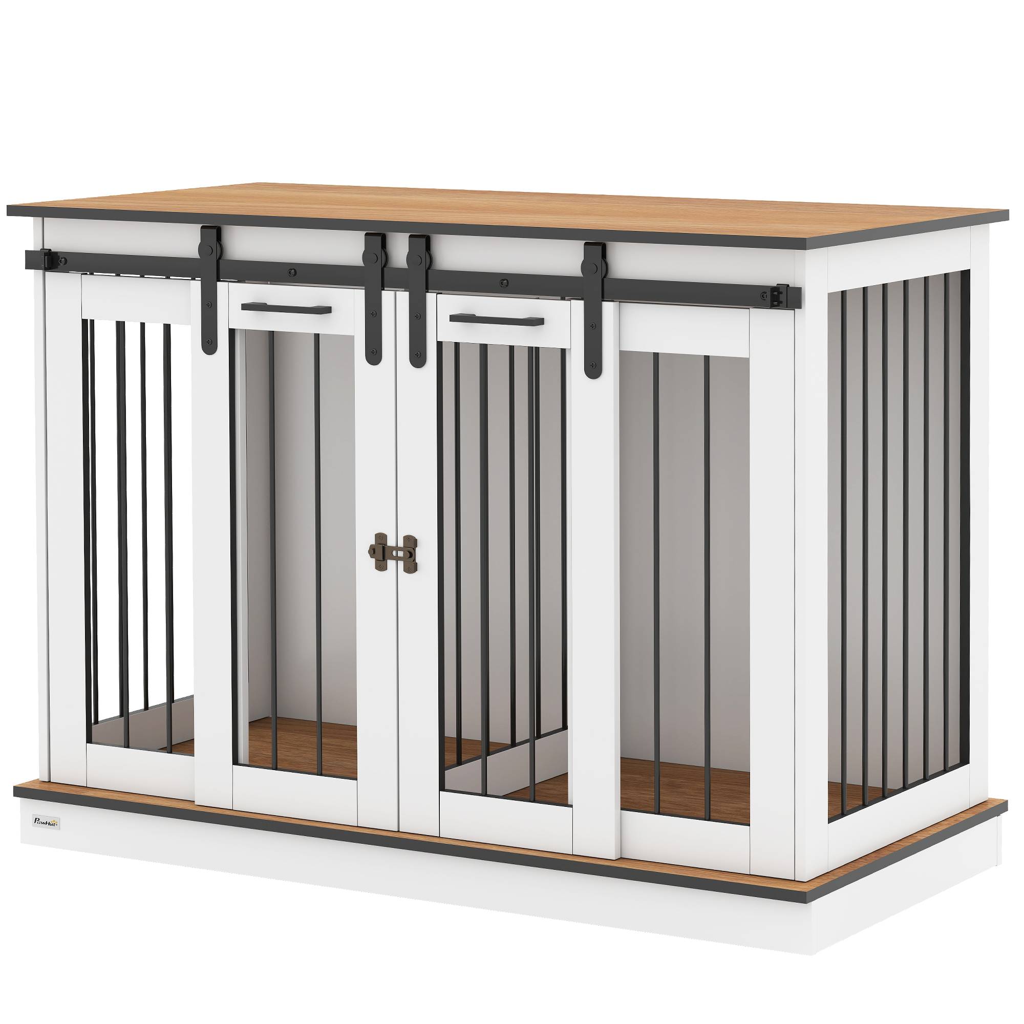 Cage de transport pour chien 2 portes, design rustique verrouillable, blanc - Image 2