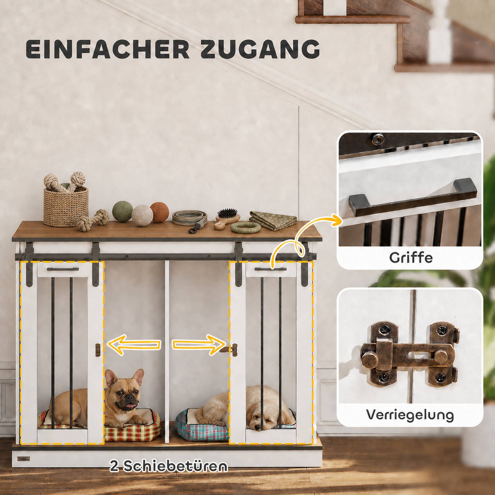 Cage de transport pour chien 2 portes, design rustique verrouillable, blanc - Image 8