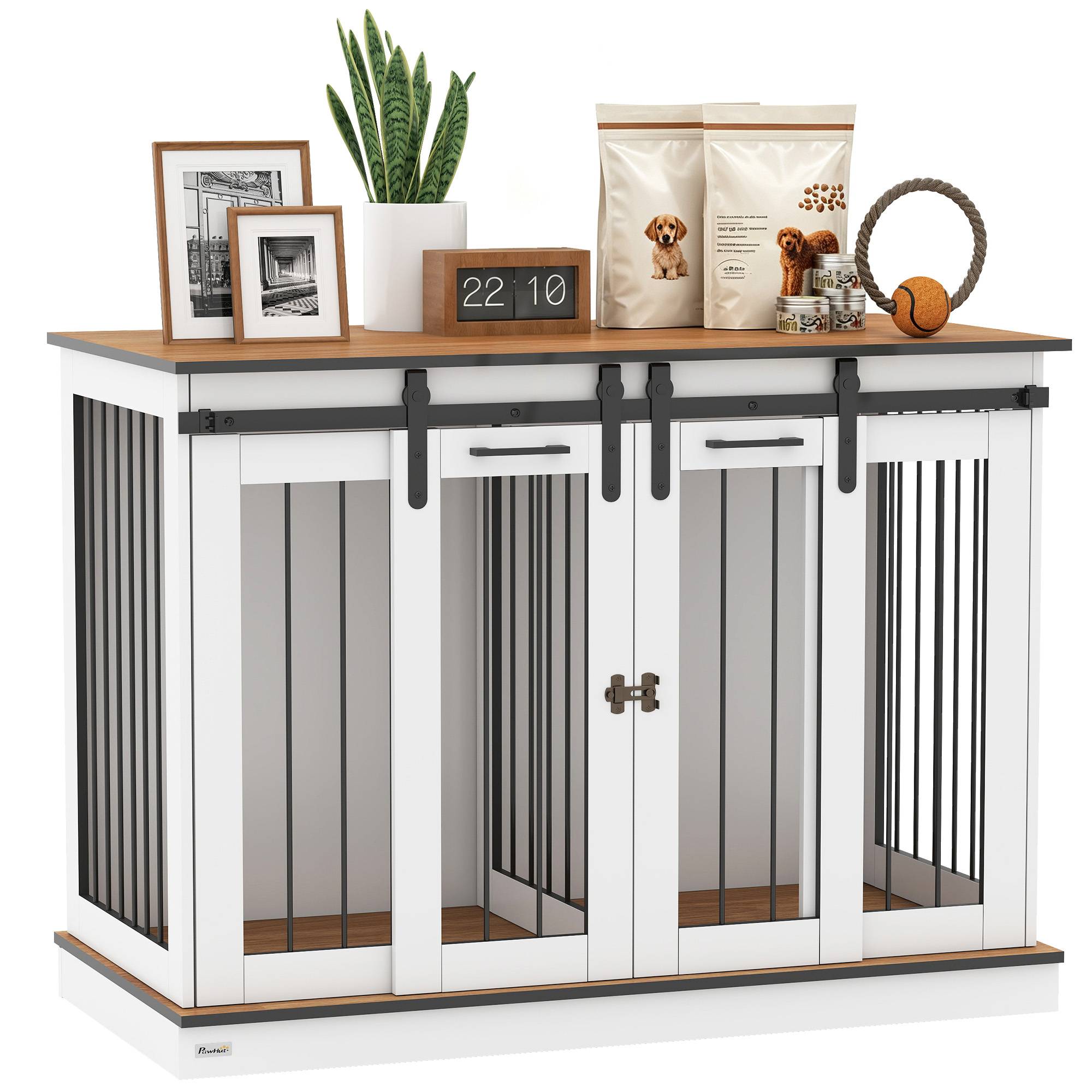 Cage de transport pour chien 2 portes, design rustique verrouillable, blanc - Image 1