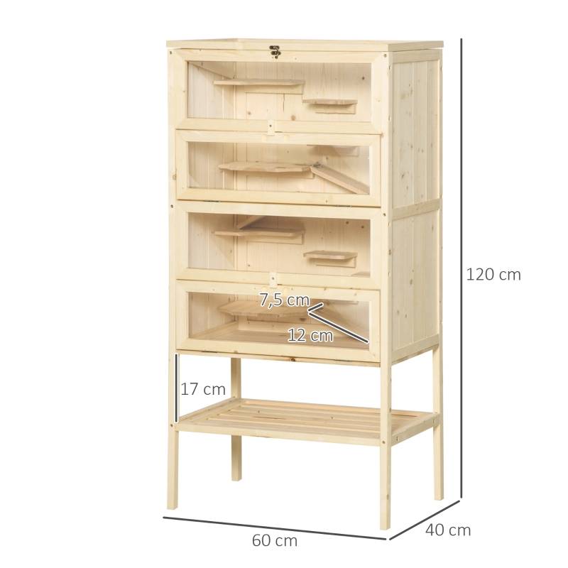 Grande Cage Hamster Bois 5 Niveaux Rampes Vitres Plexiglas 60x120cm - ComfortXL Outdoor Living - Image 3