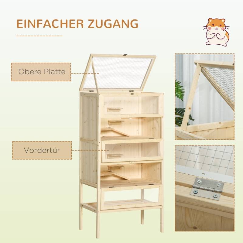 Grande Cage Hamster Bois 5 Niveaux Rampes Vitres Plexiglas 60x120cm - ComfortXL Outdoor Living - Image 5