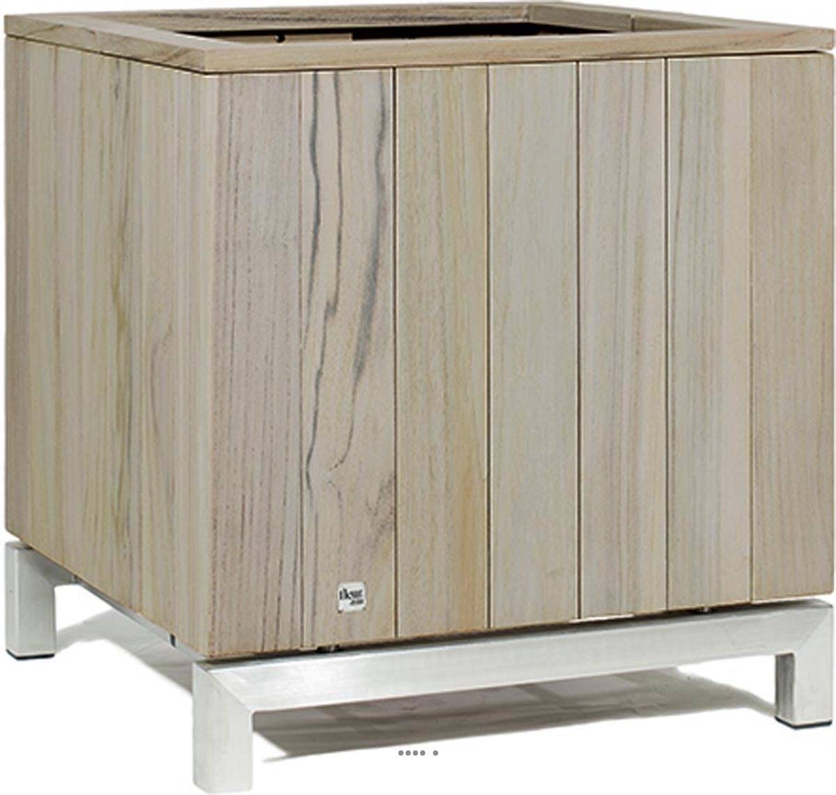 Artificielles - Bac en Teck massif Tecky Ext. Cube L 60x 60 x H 65 cm Blanchi - dimhaut: H 65 cm - couleur: Cristal gris