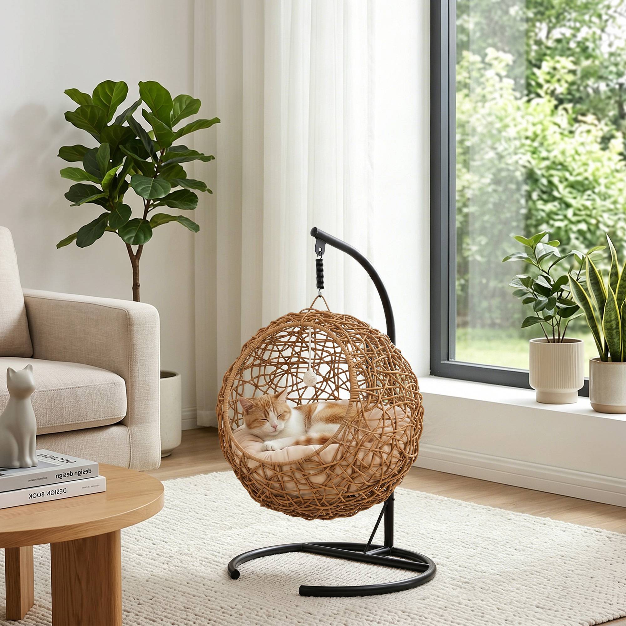 Panier pour chat rotin PE marron clair 45 x 41 x 75 cm - PANGIVO - Image 4