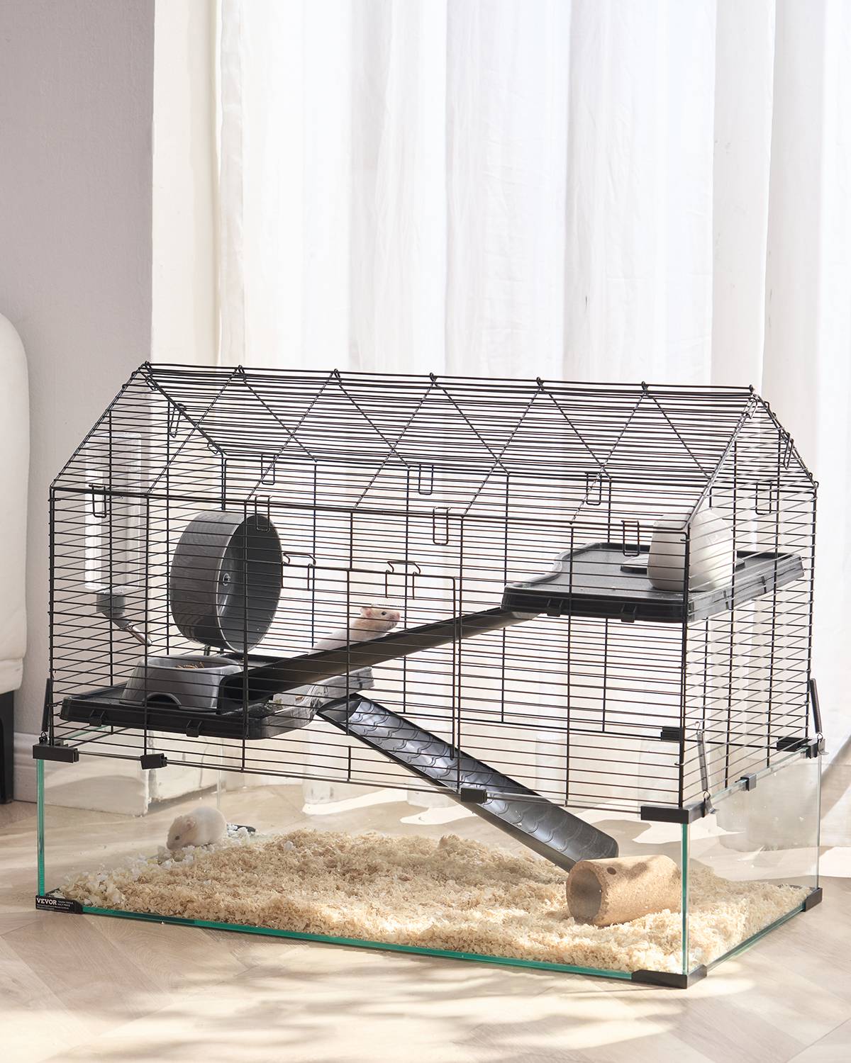 VEVOR Cage hamster 75x44x61 cm, habitat transparent 360°, avec accessoires, pour petits animaux.
