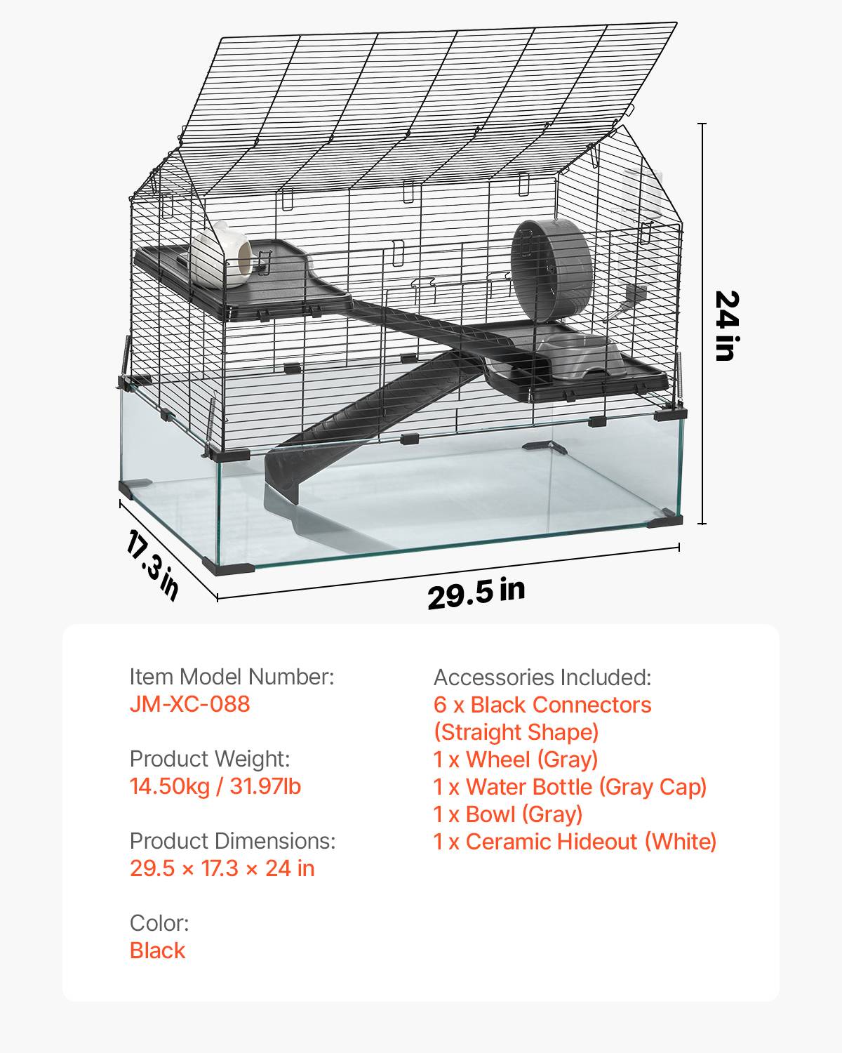 VEVOR Cage hamster 75x44x61 cm, habitat transparent 360°, avec accessoires, pour petits animaux. - Image 7