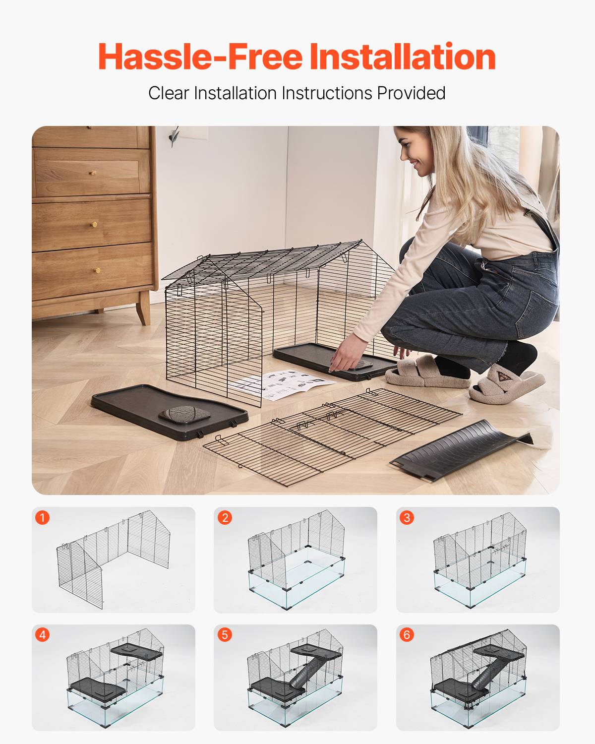 VEVOR Cage hamster 75x44x61 cm, habitat transparent 360°, avec accessoires, pour petits animaux. - Image 4
